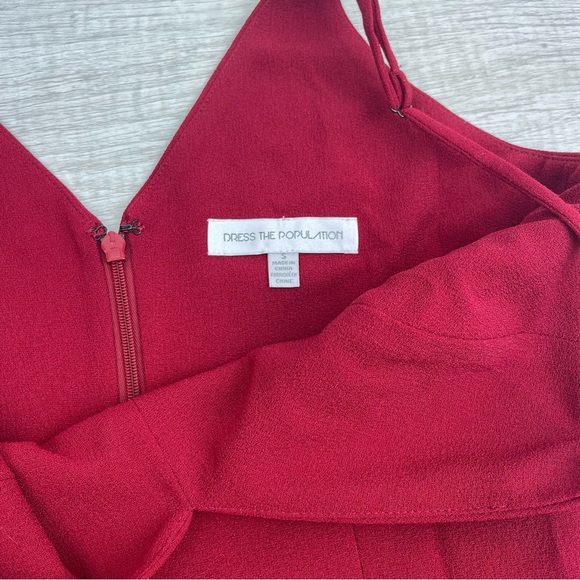 Dress the Population Wendy High/Low Ruffle Cocktail Dress in Garnet, Small - Picture 6 of 6